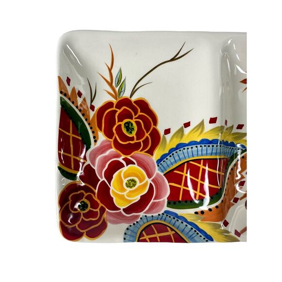 Eva Mendes VIDA Rose Print for ESPANA 15 " x 6.75" Divided Relish Plate-Mint! - Picture 2 of 6